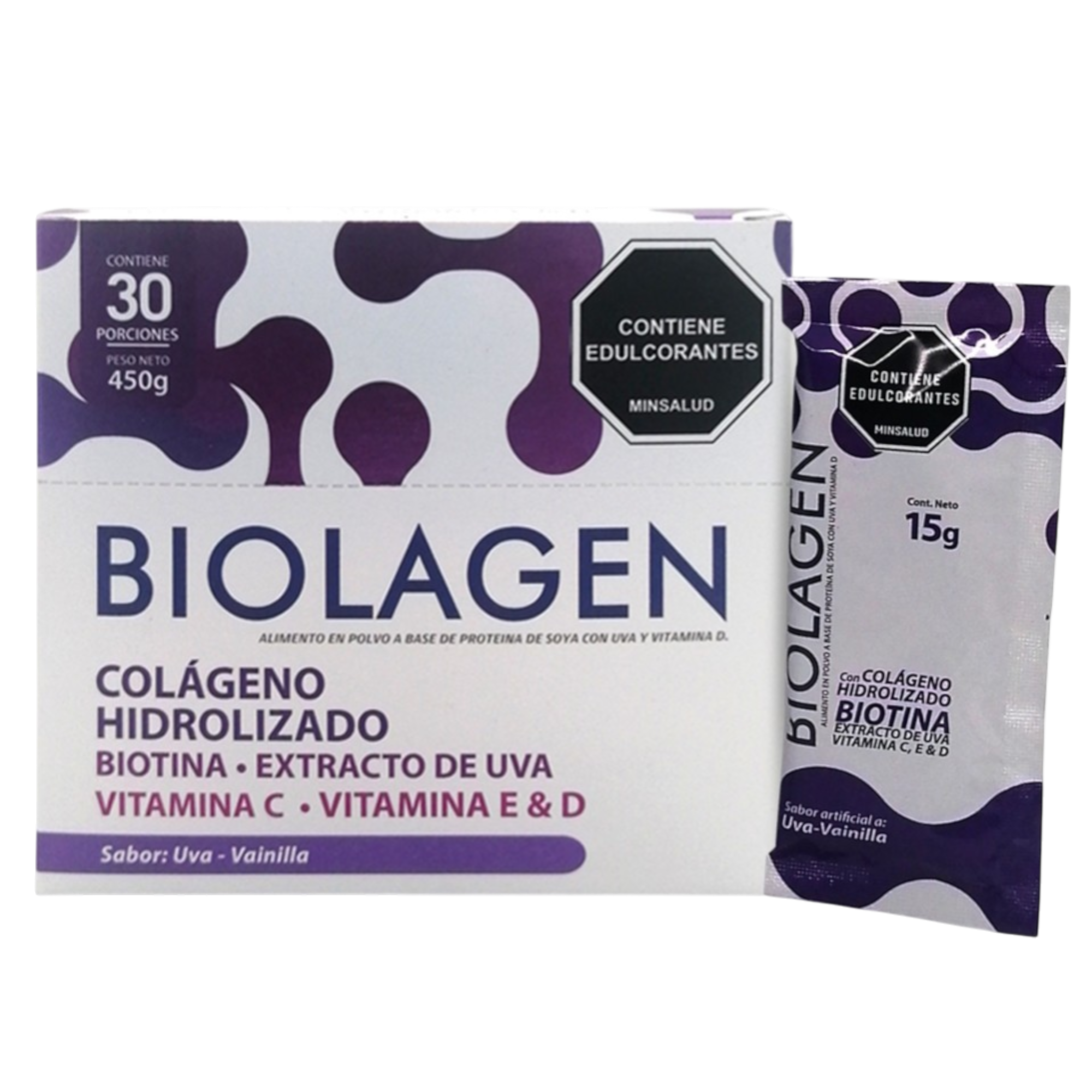 Biolagen Colágeno Hidrolizado Sin Azúcar – Sabor Uva y Vainilla | 30 Sachets